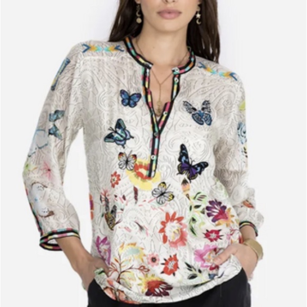 Johnny Was heavily embroidered Kendra silk tunic NWT